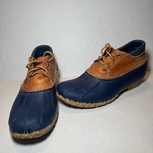 LL Bean Bean Boots Men’s 7 Navy Brown Leather Duck Boots Classic Preppy Gorpcore
